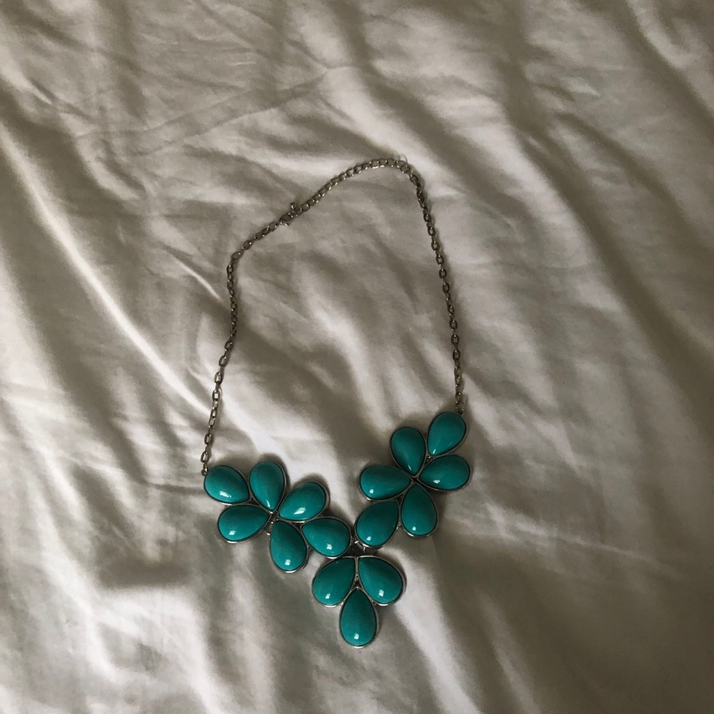 Bright blue Aqua stone necklace silver color chain